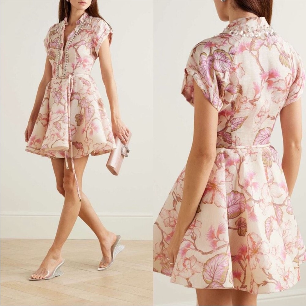 Zimmermann Size 1 Pink Floral Mini Dress